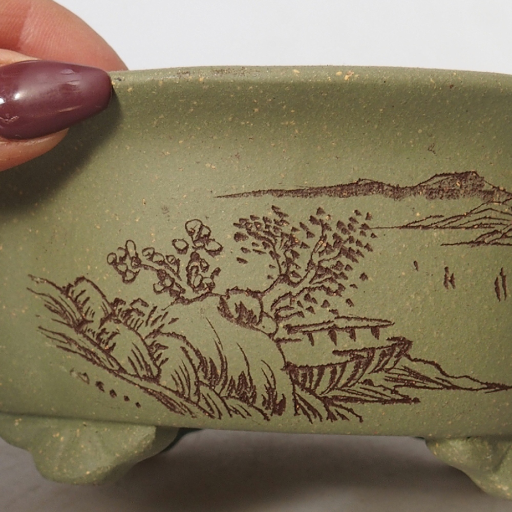 Keramik-Bonsaischale 15,5 x 13 x 6 cm, Farbe Grün