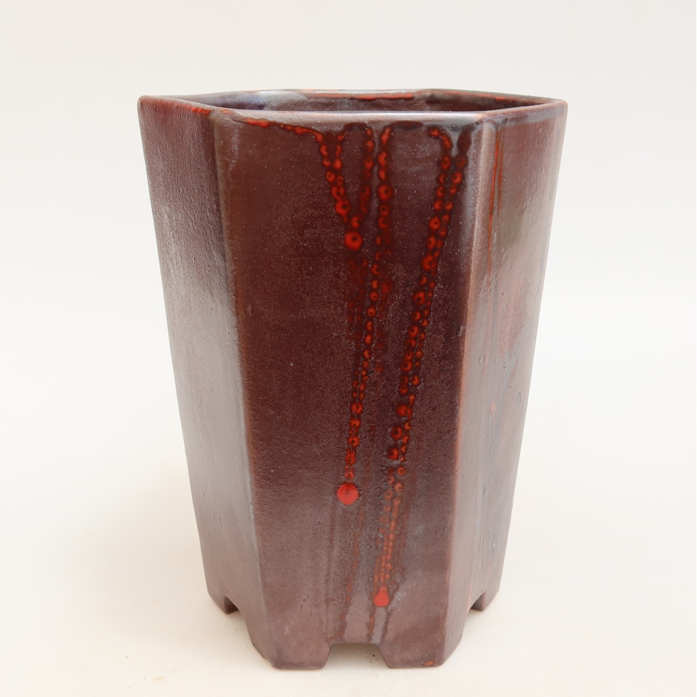 Keramik-Bonsai-Schale 13 x 12 x 17 cm, Farbe: metallisch-rot