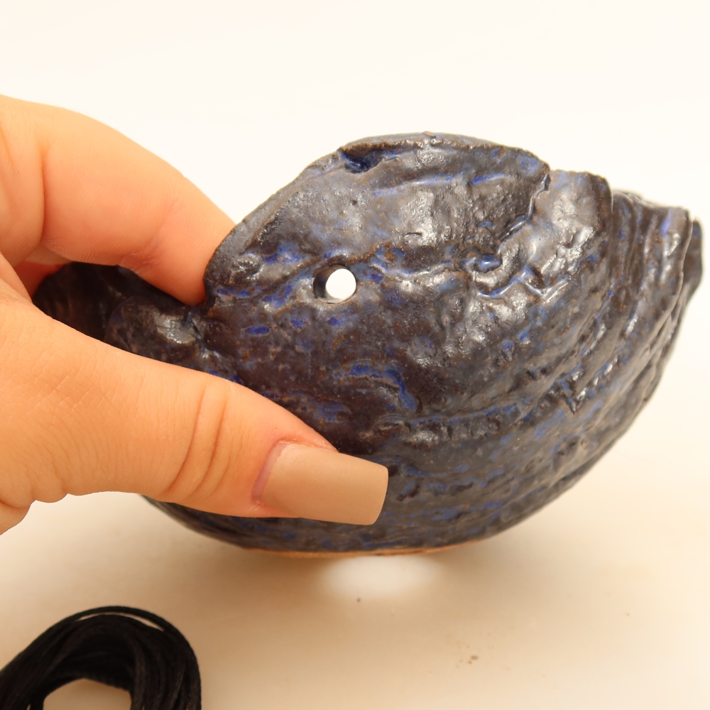 Keramikschale für Kokedama, 14 x 12 x 7 cm, Farbe: Blau