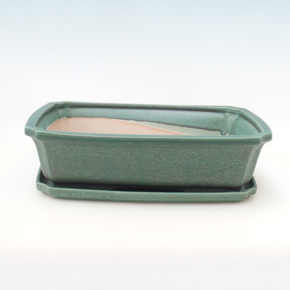 Bonsai-Schale + Unterschale H07 – 30 x 20,5 x 8 cm. – grün