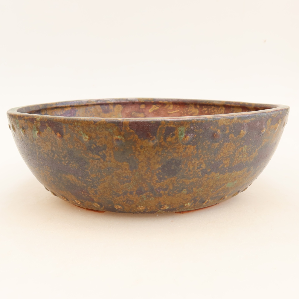 Keramik-Bonsai-Schale, 24,5 × 24,5 × 7,5 cm, Farbe: braun-grün