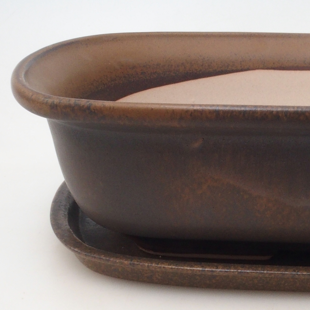 Bonsai-Schale + Unterschale H10 – 37 x 28 x 9 cm. – braun