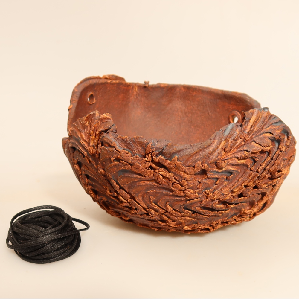 Keramikschale für Kokedama, 12 x 12 x 7,5 cm, Farbe: braun