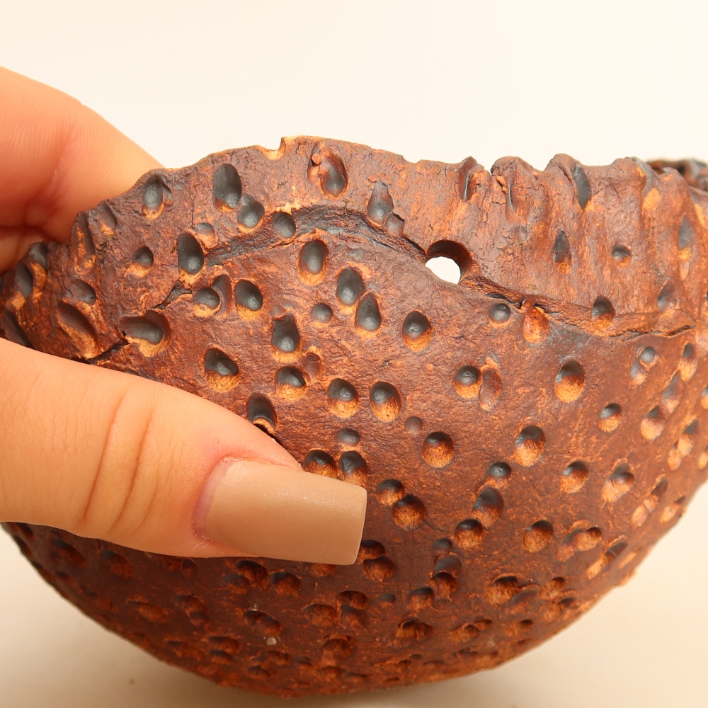 Keramikschale für Kokedama, 14 x 13 x 9 cm, Farbe: Braun