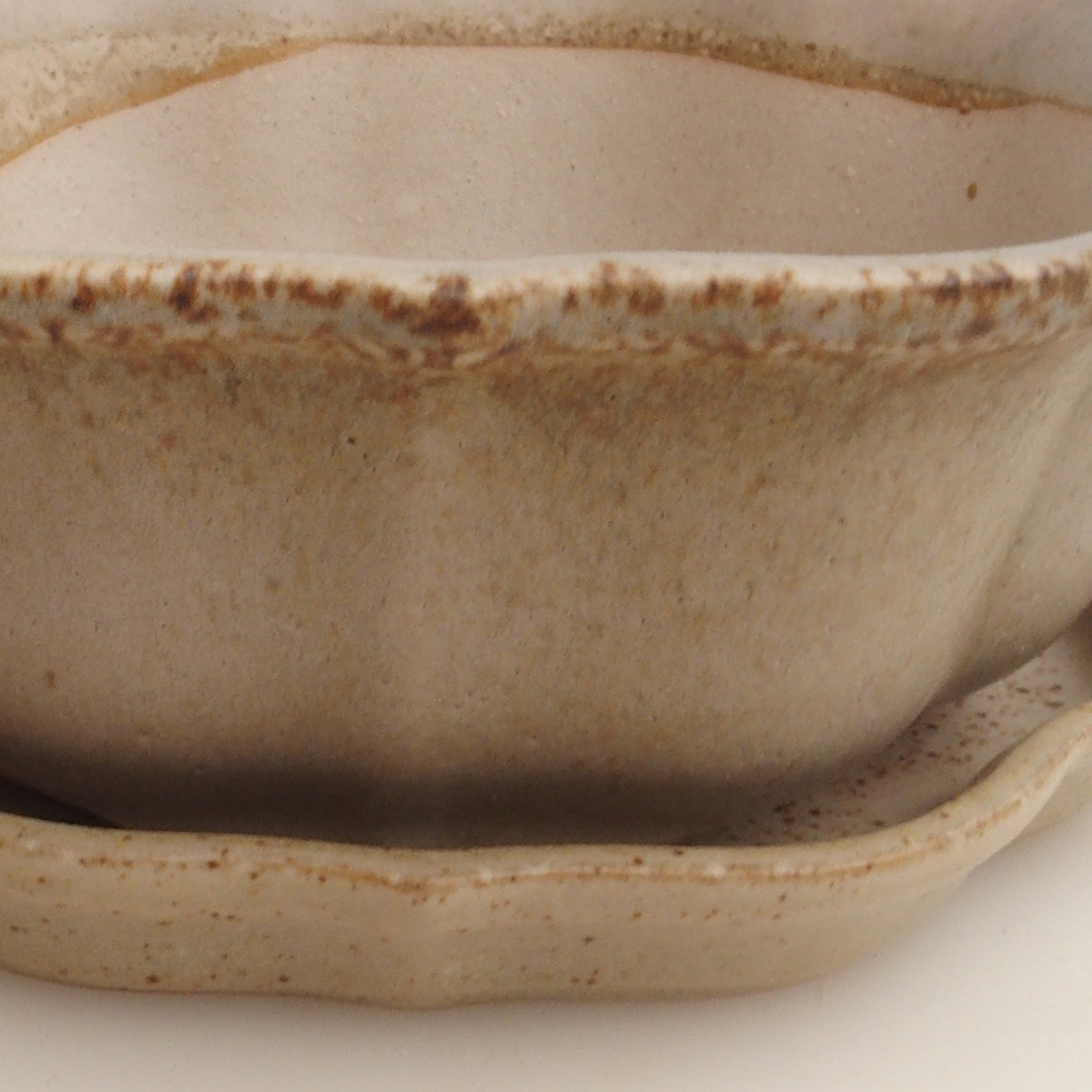 Bonsai-Schale + Untertasse H06 – 14,5 x 14,5 x 5 cm – beige