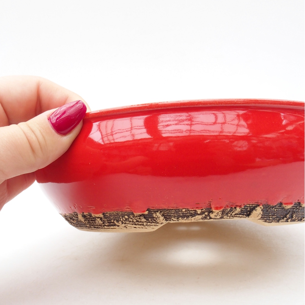 Keramik-Bonsaischale 17 x 17 x 5 cm, Farbe Rot