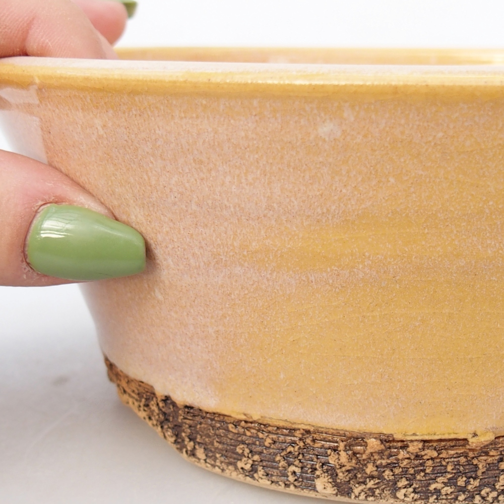 Bonsaischale aus Keramik 16,5 x 16,5 x 6,5 cm, Farbe braun-gelb