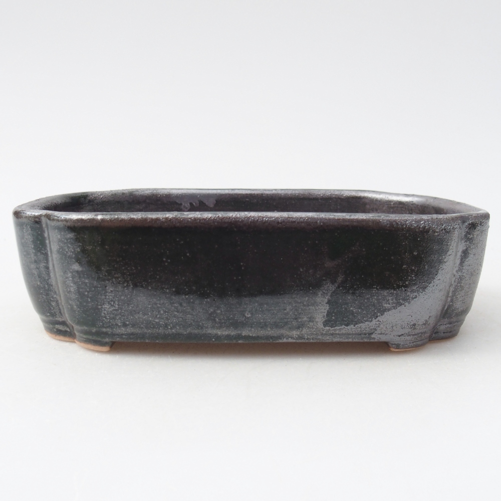 Bonsaischale aus Keramik 16 x 11,5 x 4 cm, grün-metallic