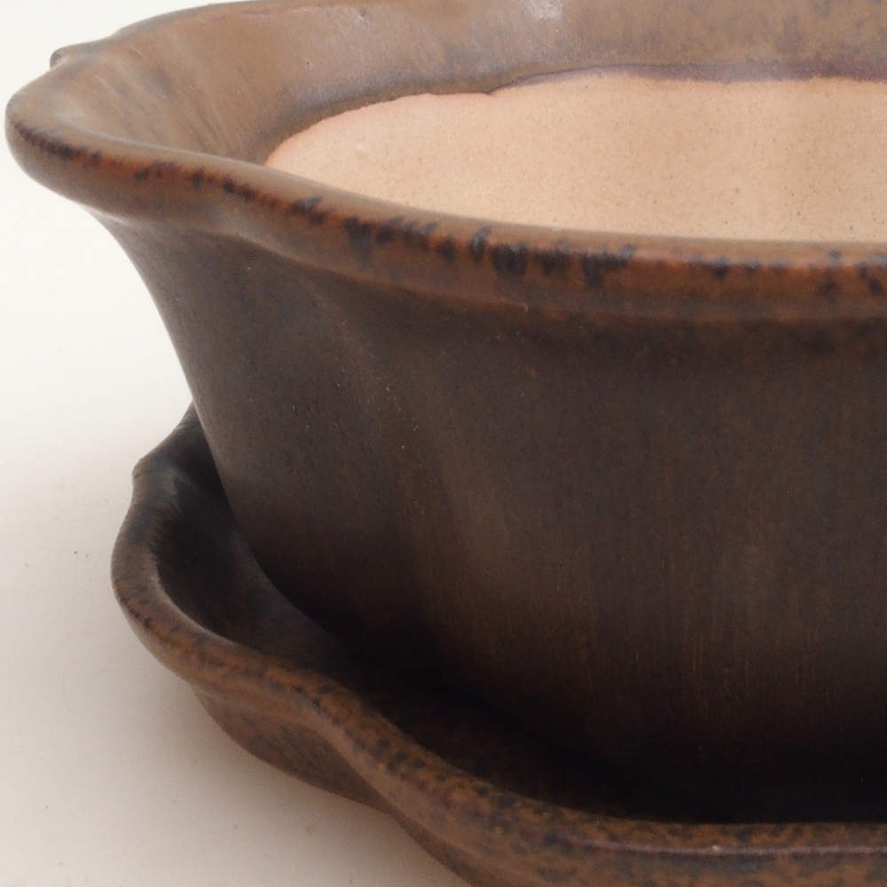 Bonsai-Schale + Untertasse H06 – 14,5 x 14,5 x 5 cm – braun