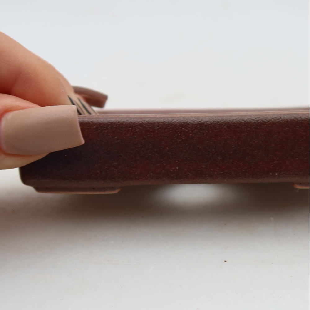 Keramik-Bonsai-Schale, 10 × 7 × 2 cm, Farbe: weinrot
