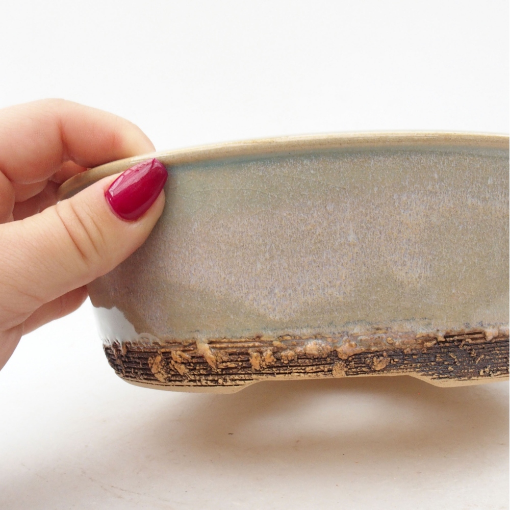 Keramik-Bonsaischale 18,5 x 18,5 x 6 cm, Farbe grün