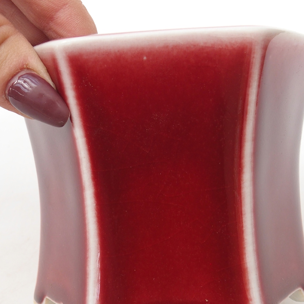 Keramik-Bonsaischale 10,5 x 9,5 x 8,5 cm, Farbe Rot
