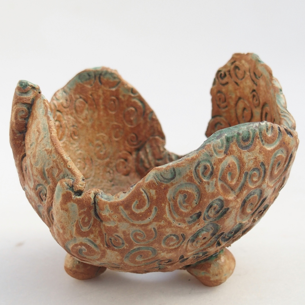 Keramikschale 10 x 9,5 x 8,5 cm , Farbe braun-grün