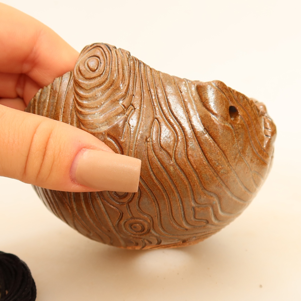 Keramikschale für Kokedama, 10 x 10 x 7,5 cm, Farbe: braun
