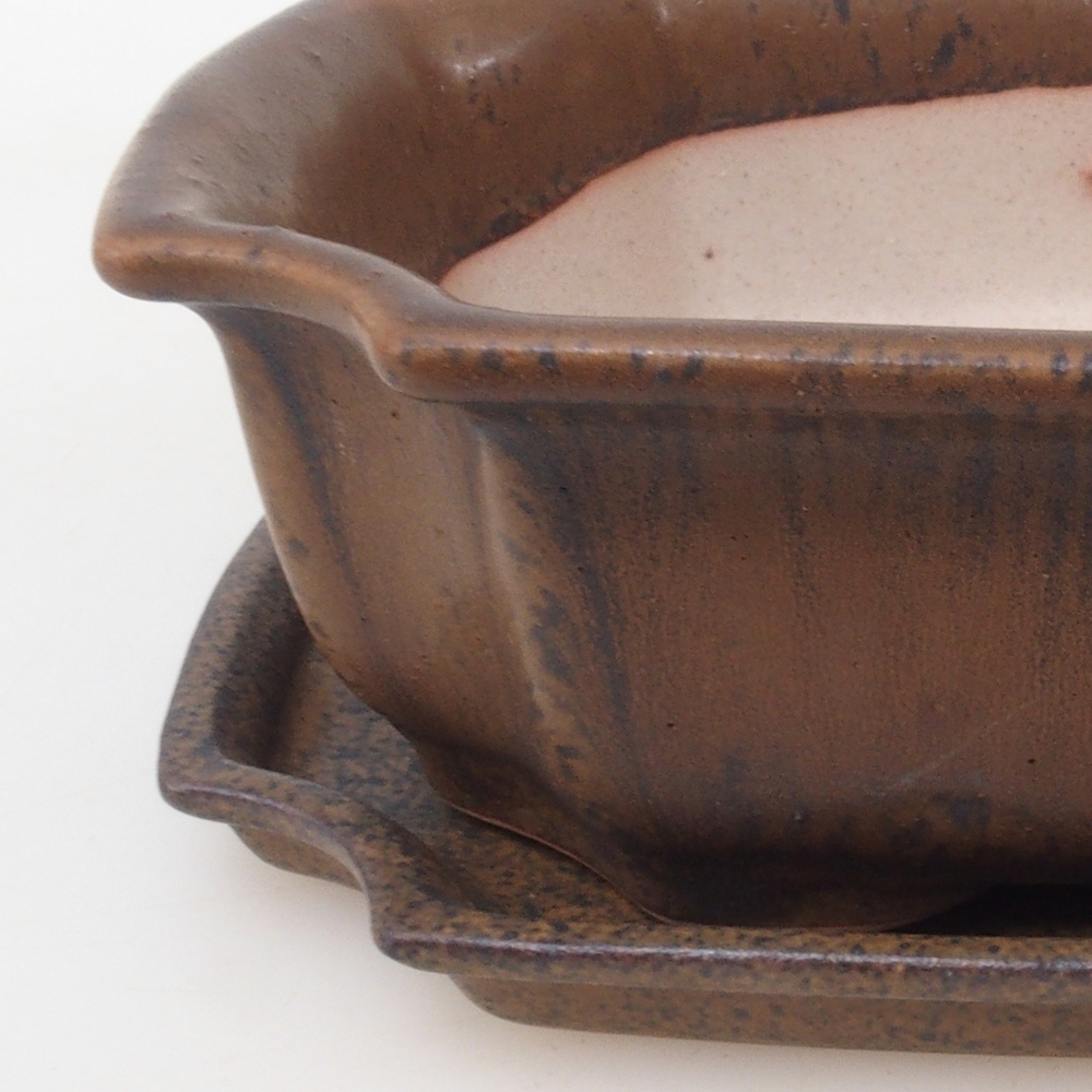 Bonsai-Schale + Unterschale H03 – 16,5 x 12 x 4,5 cm. - braun