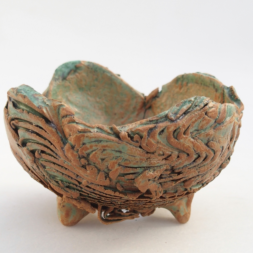 Keramikschale 9,5 x 9 x 6,5 cm , Farbe braun-grün