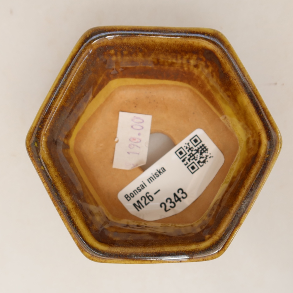 Keramik-Bonsai-Schale 7,5 x 7 x 4 cm, Farbe: braun-gelb