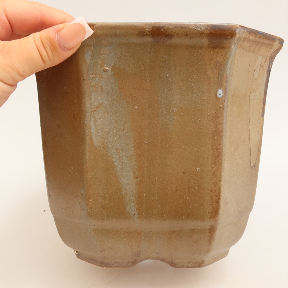 Keramik-Bonsai-Schale 17,5 x 17,5 x 15,5 cm, Farbe: braun-blau