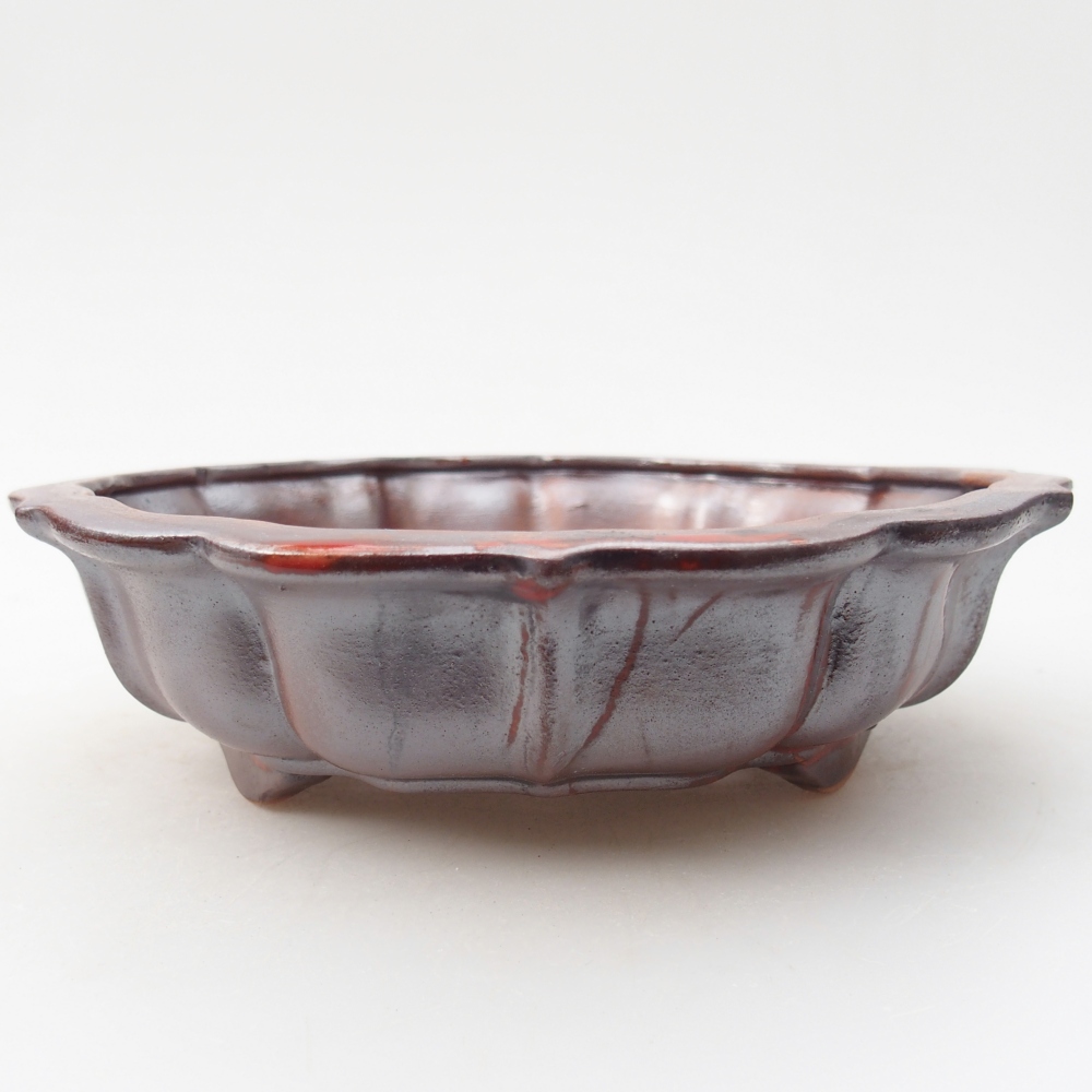Bonsaischale aus Keramik 18 x 18 x 5 cm, metallisch rot