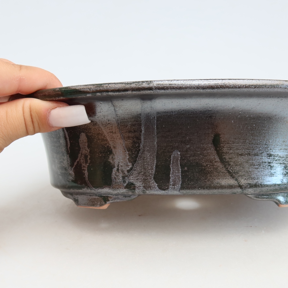Keramik-Bonsai-Schale 22 x 17,5 x 6,5 cm, Farbe: metallisch-grün