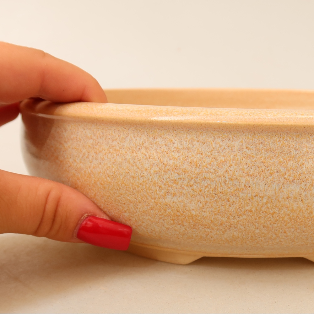 Keramik-Bonsai-Schale, 22,5 x 22,5 x 6,5 cm, Farbe: Beige