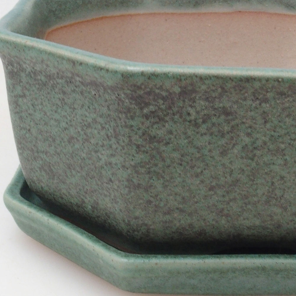 Bonsai-Schale + Unterschale H13 – 12,5 x 12,5 x 4,5 cm – grün