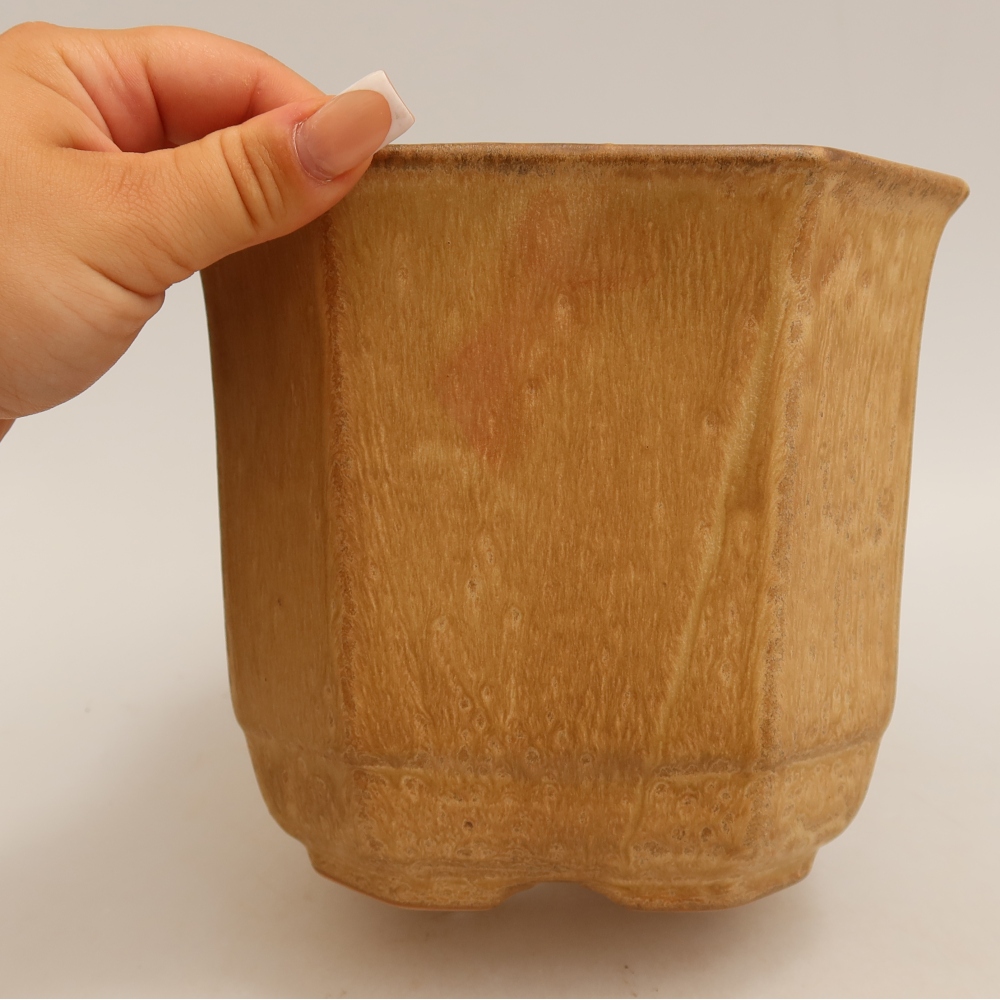 Keramik-Bonsai-Schale, 17,5 x 17,5 x 15,5 cm, Farbe: Beige