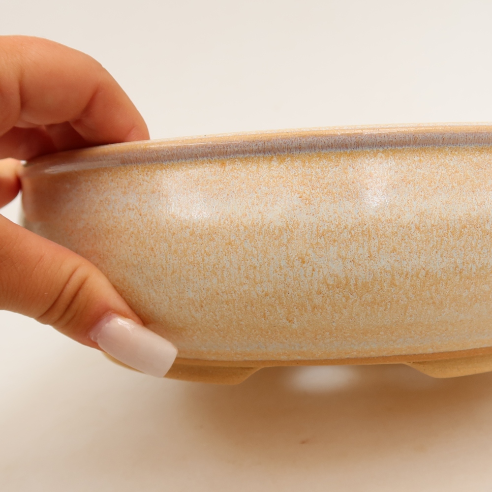 Keramik-Bonsai-Schale, 22,5 x 22,5 x 6,5 cm, Farbe: Beige
