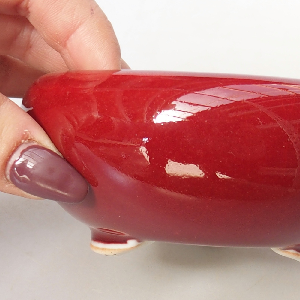 Keramik-Bonsaischale 10,5 x 10,5 x 4,5 cm, Farbe Rot