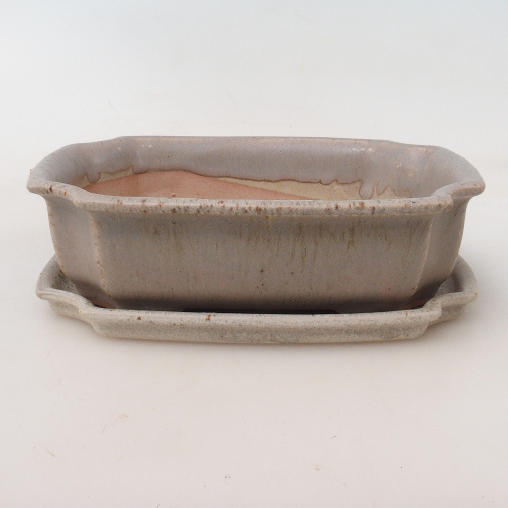Bonsai-Schale + Unterschale H03 – 16,5 x 12 x 4,5 cm. - beige