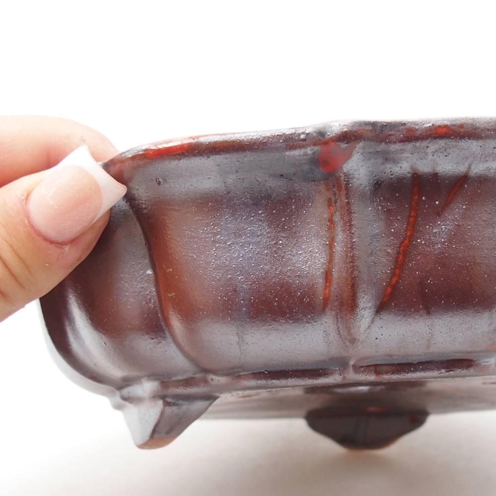 Bonsaischale aus Keramik 18 x 18 x 5 cm, metallisch rot