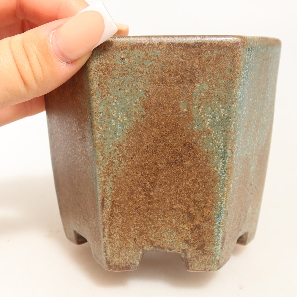 Keramik-Bonsai-Schale 9 x 8,5 x 8 cm, Farbe: braun-grün