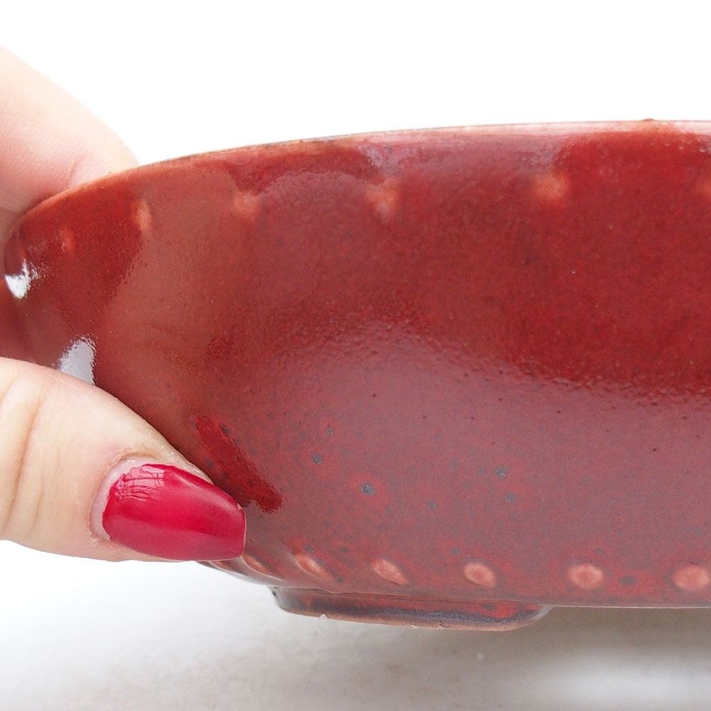 Bonsaischale aus Keramik 17,5 x 17,5 x 4,5 cm, Farbe rot