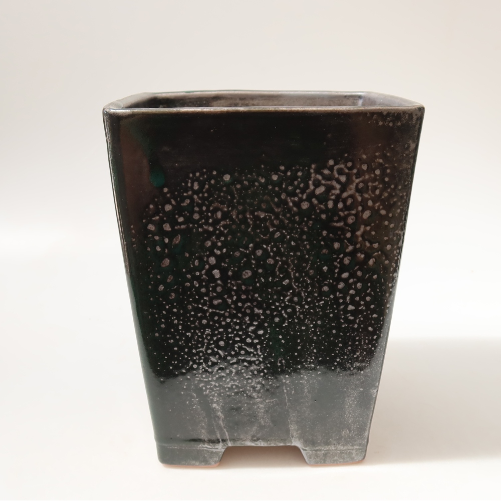 Keramik-Bonsai-Schale 15 x 15 x 19,5 cm, Farbe: metallisch-grün