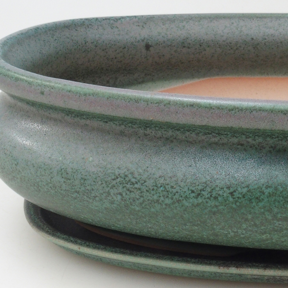Bonsai-Schale + Unterschale H15 – 25,5 x 17,5 x 6 cm. – grün