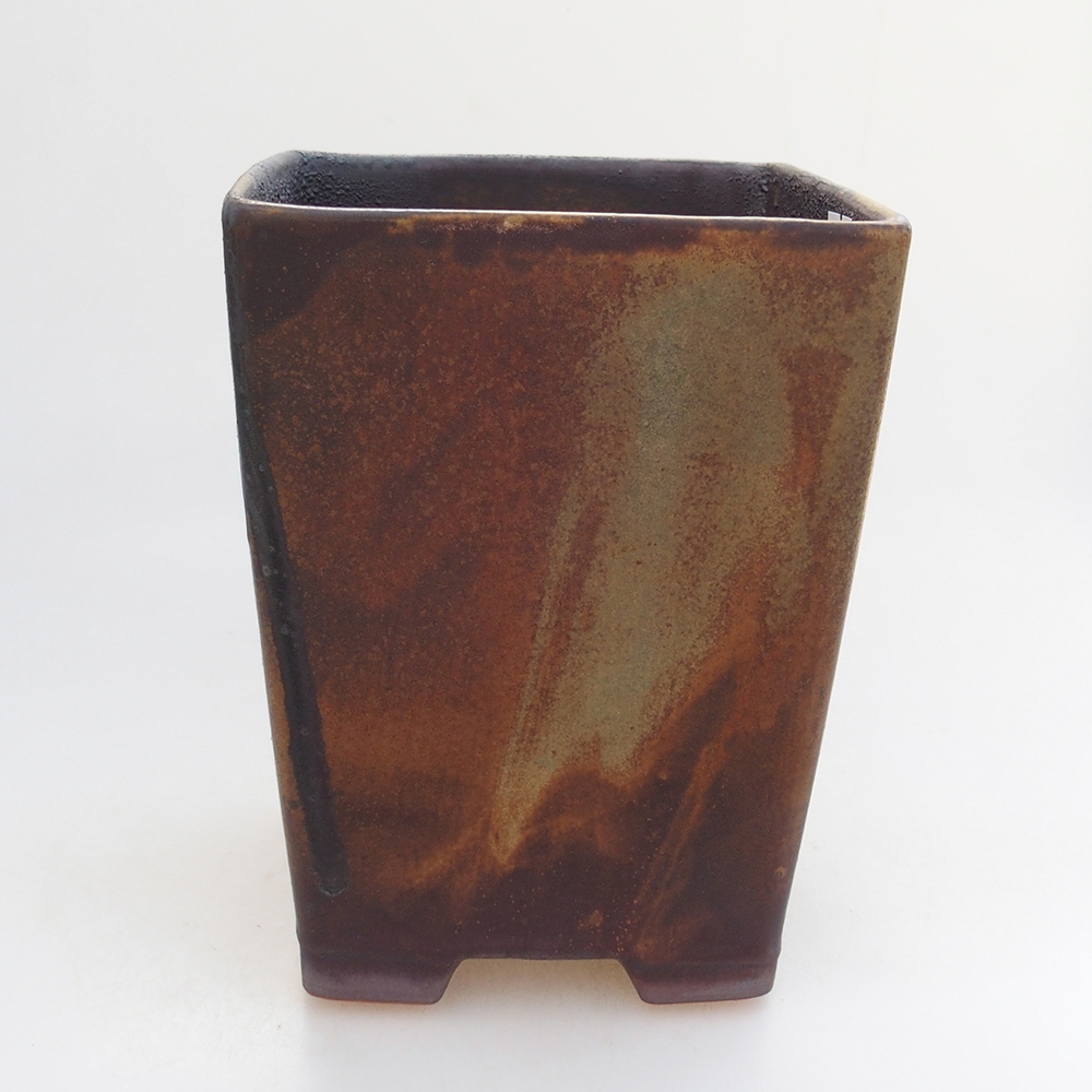 Bonsaischale aus Keramik 15 x 15 x 19 cm, Farbe braun-grün