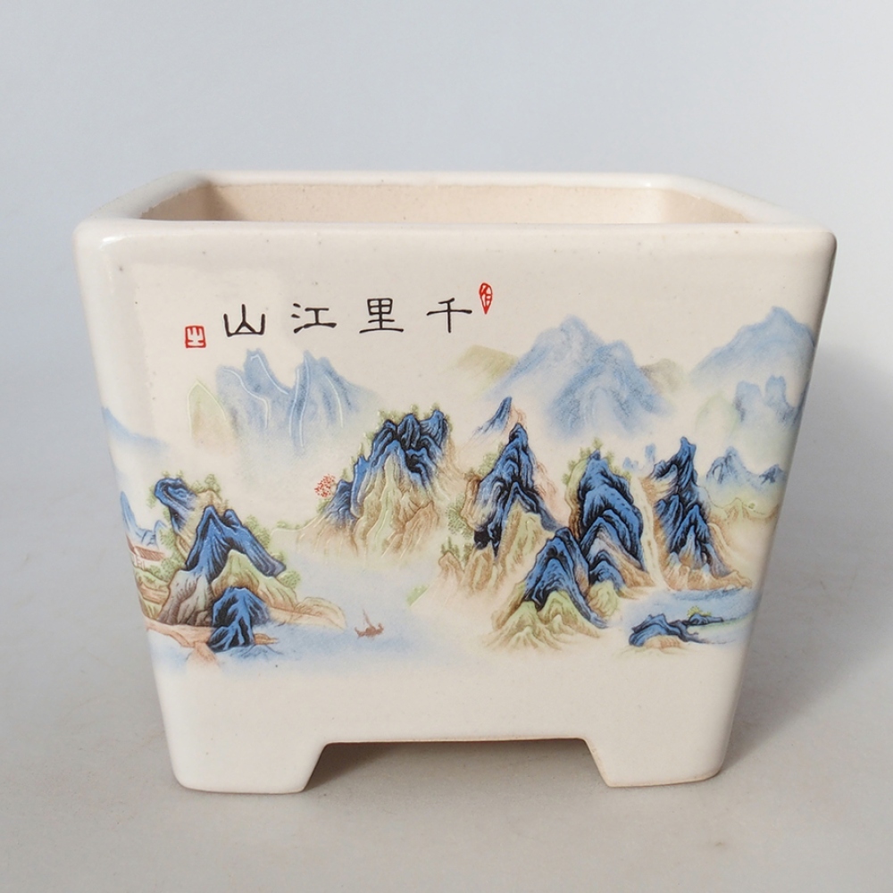 Keramik-Bonsaischale 11,5 x 11,5 x 7 cm, Farbe Weiß