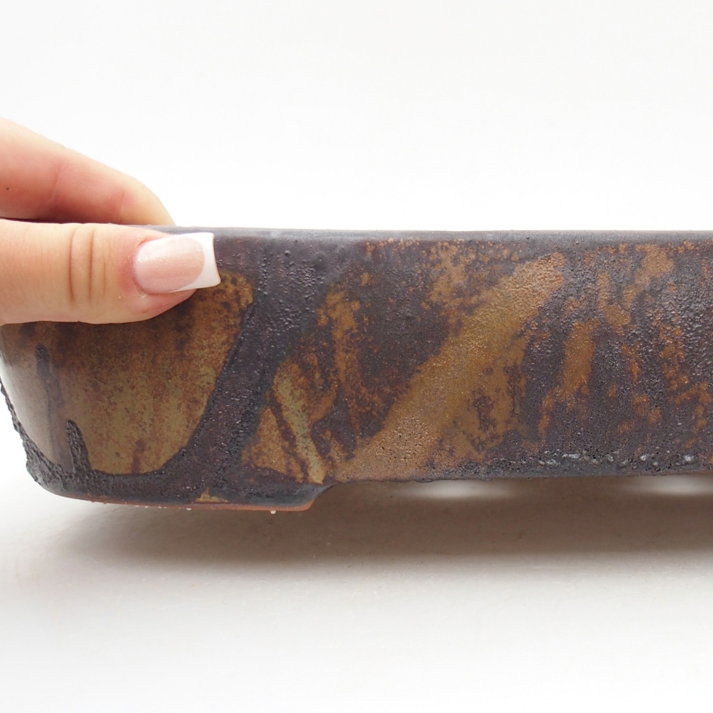 Bonsaischale aus Keramik 32 x 24,5 x 6,5 cm, Farbe braun-grün