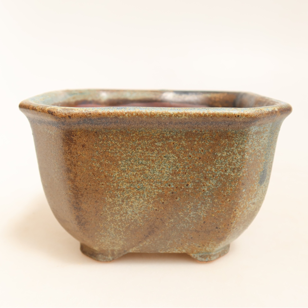 Keramik-Bonsai-Schale 10 x 10 x 6,5 cm, Farbe: braun-grün