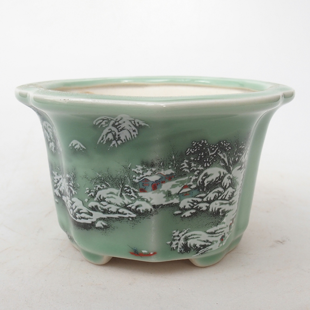 Keramik-Bonsaischale 11,5 x 11,5 x 7 cm, Farbe Grün