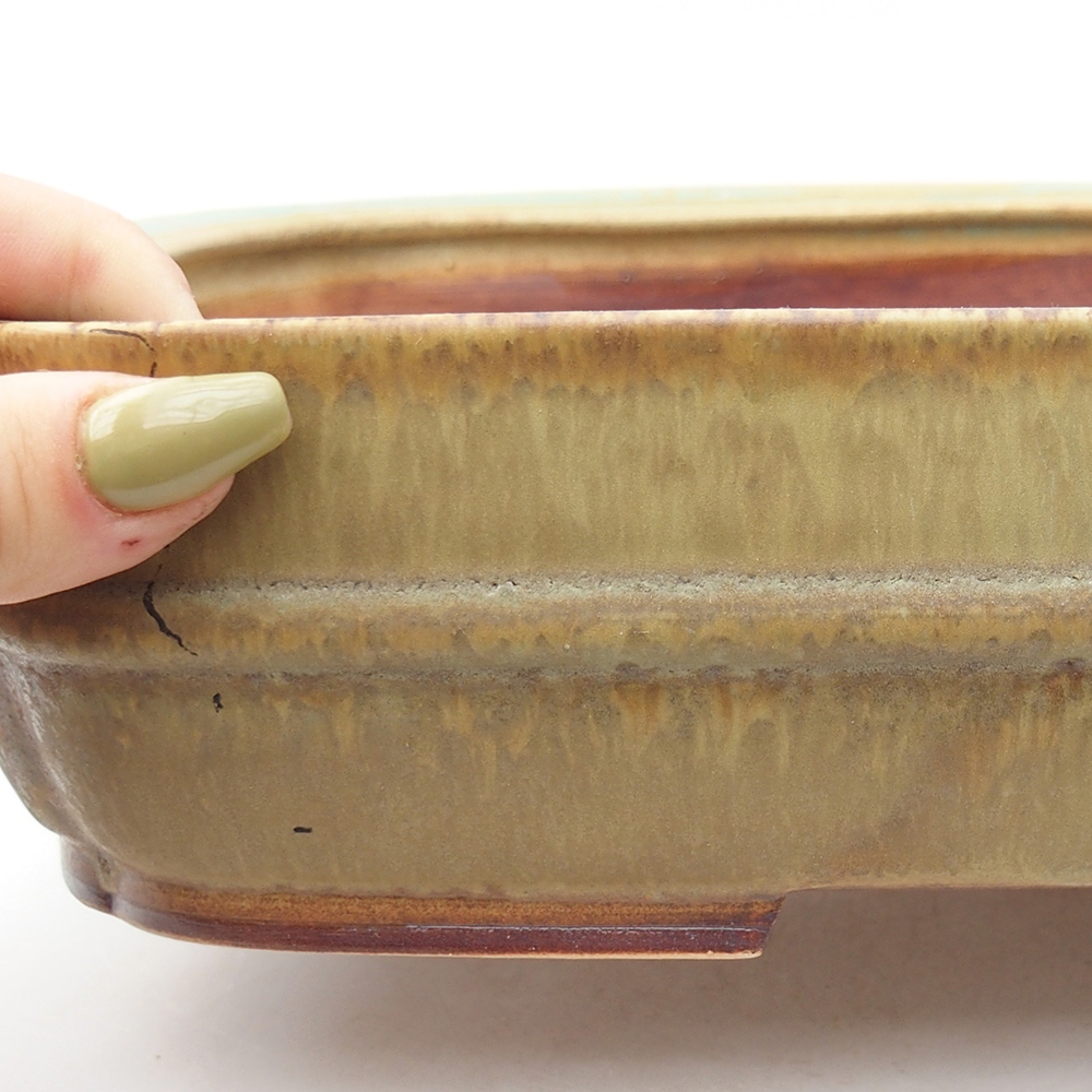 Keramik-Bonsaischale 29 x 23,5 x 7  cm, Farbe Grün