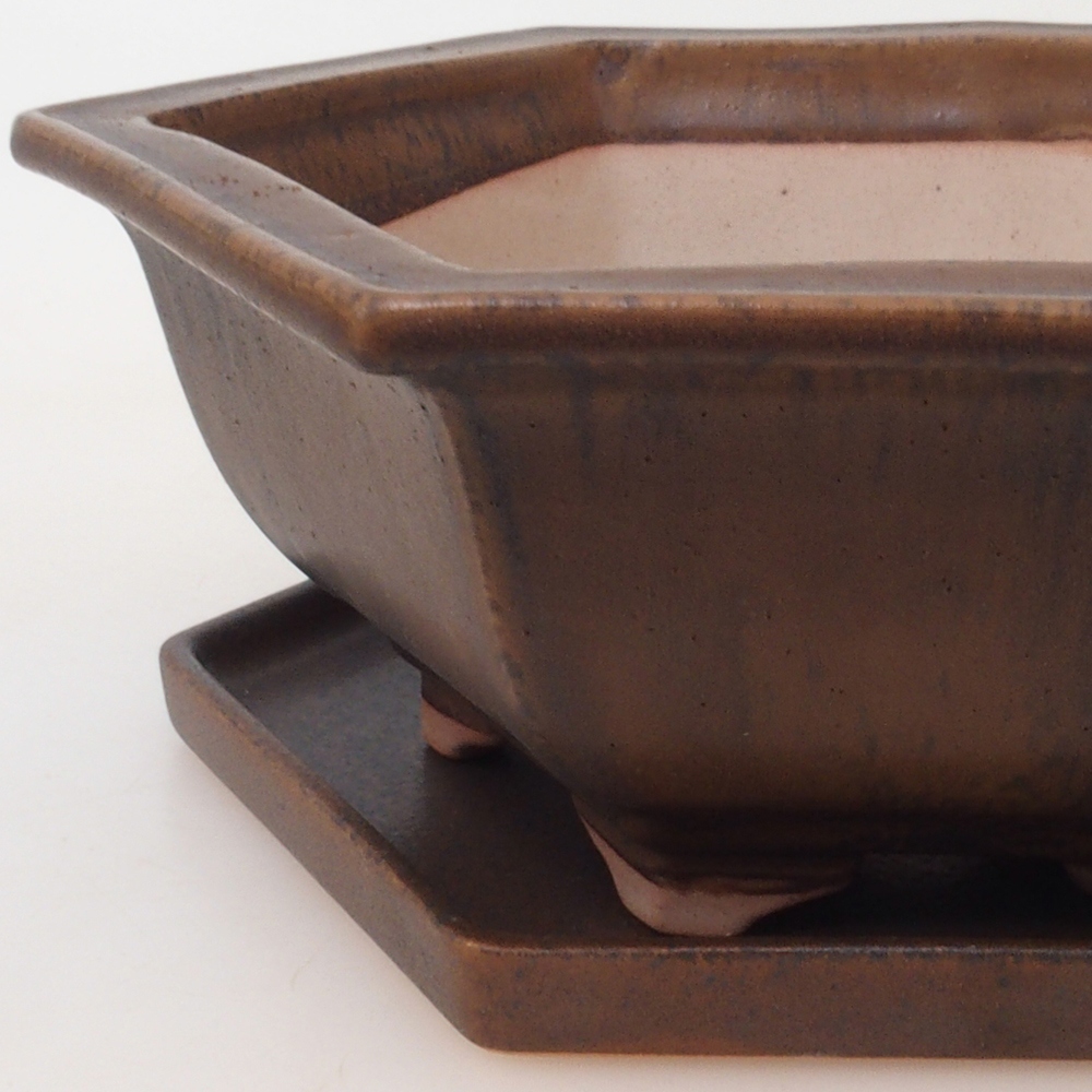 Bonsai-Schale + Unterschale H53 – 19 x 21,5 x 7 cm. – braun