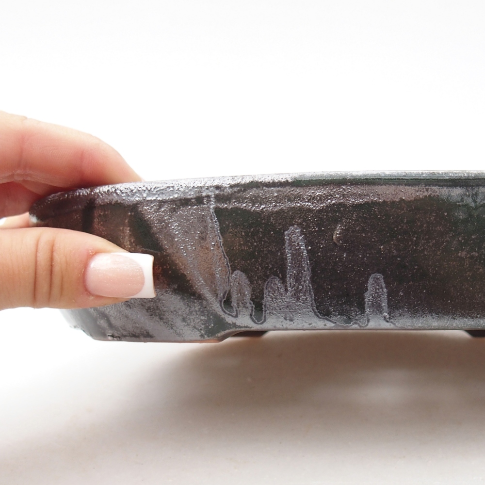 Bonsaischale aus Keramik 22 x 17 x 5 cm, grün-metallic