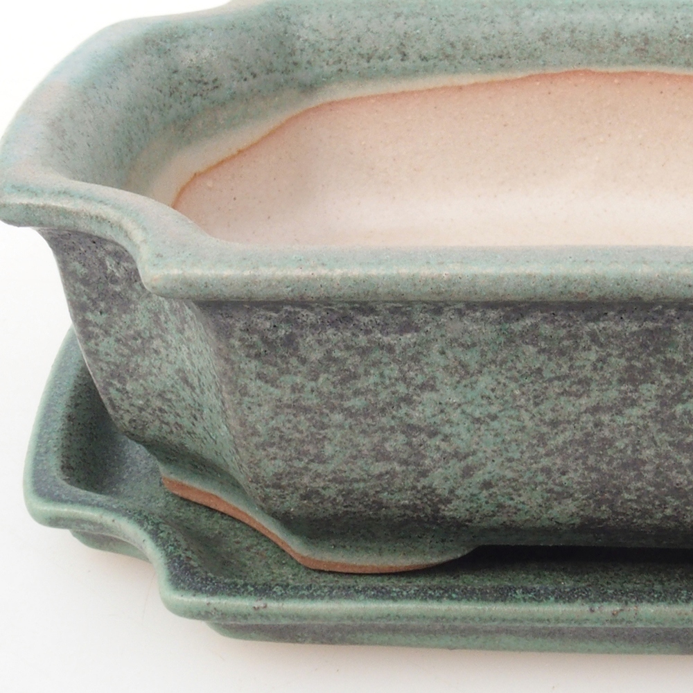 Bonsai-Schale + Unterschale H03 – 16,5 x 12 x 4,5 cm. – grün