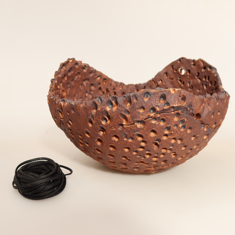 Keramikschale für Kokedama, 14 x 13 x 9 cm, Farbe: Braun