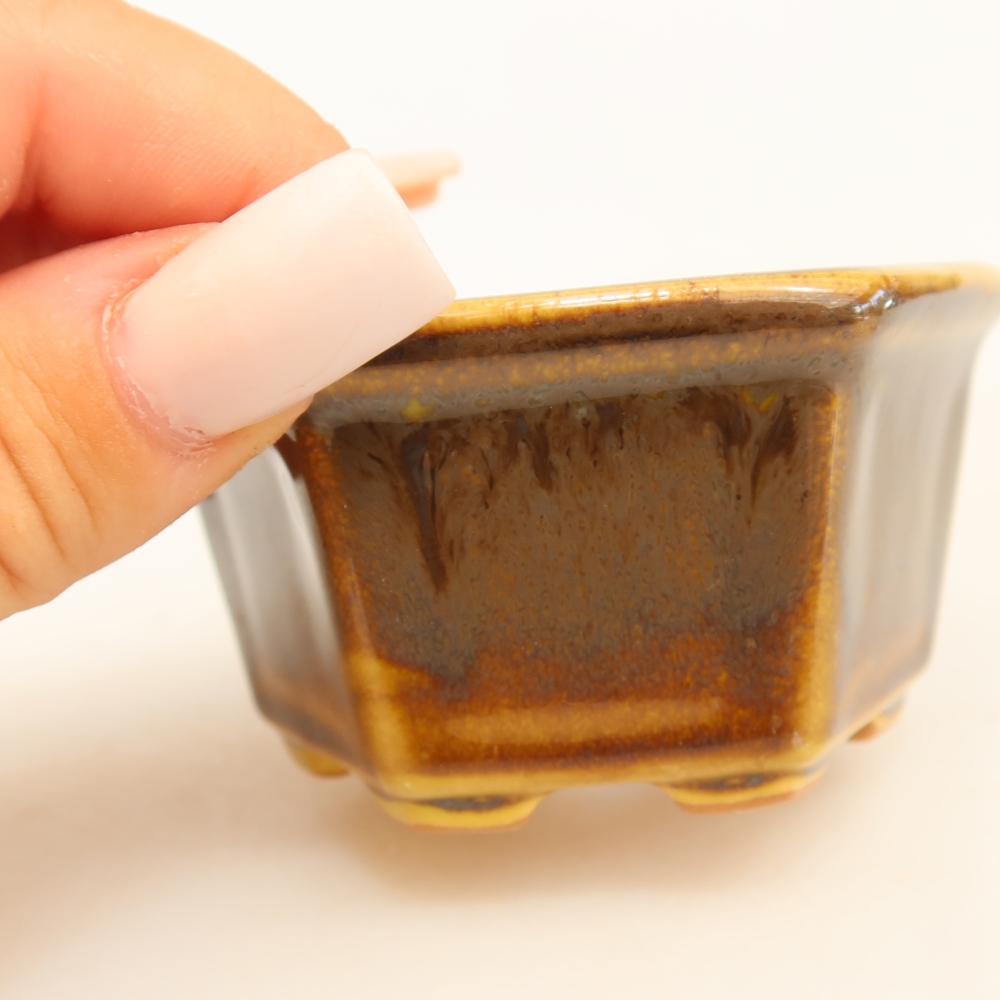 Keramik-Bonsai-Schale 7,5 x 7 x 4 cm, Farbe: braun-gelb