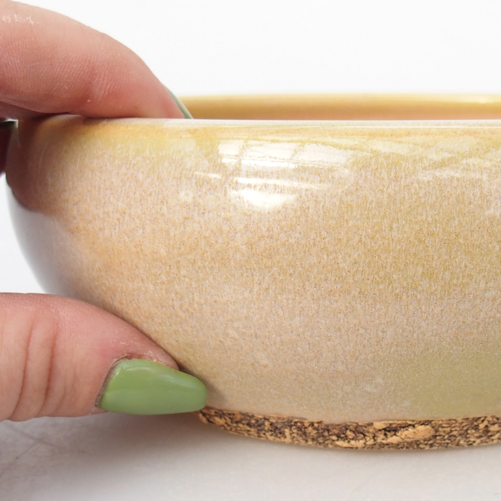 Bonsaischale aus Keramik 15 x 15 x 5,5 cm, gelb-grün