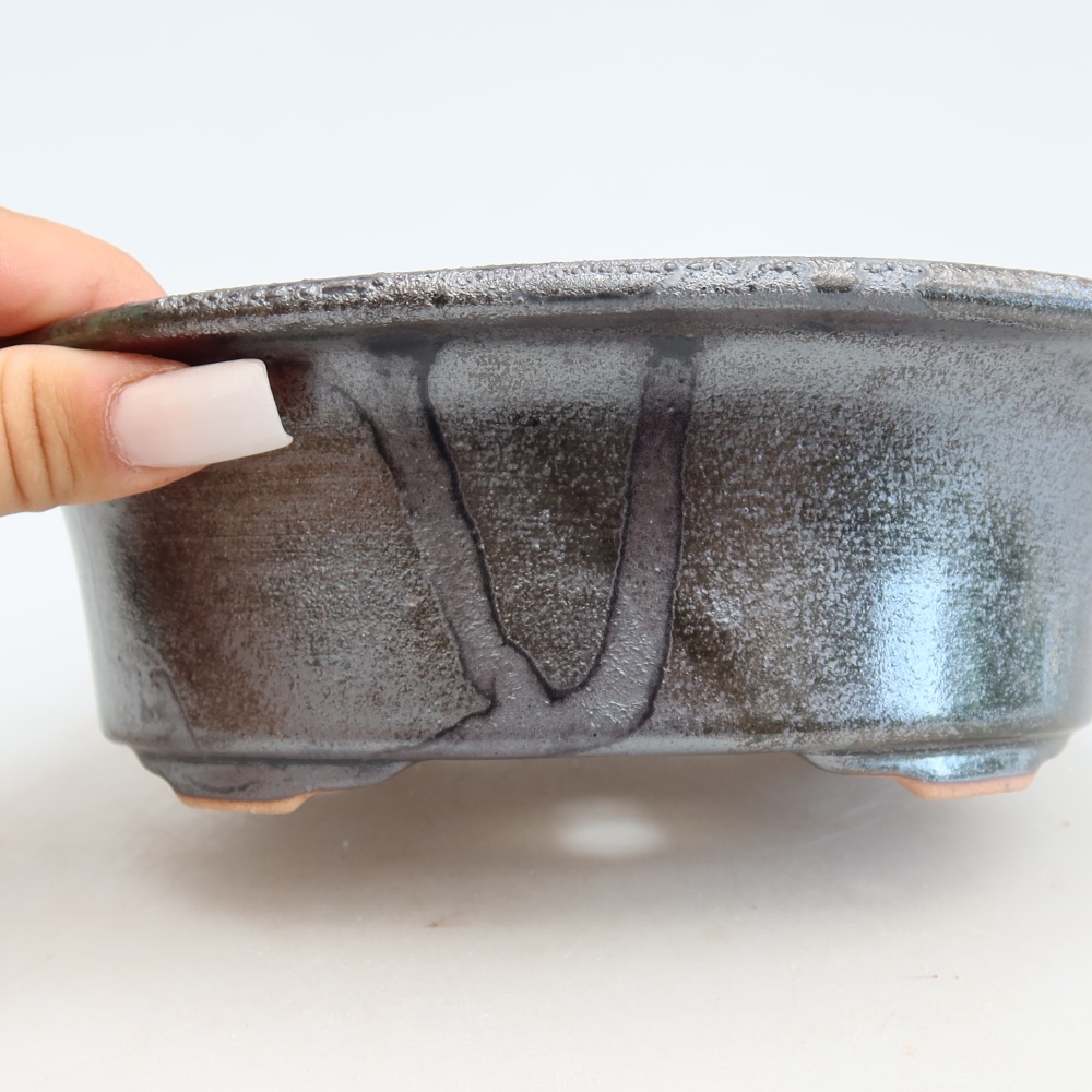 Keramik-Bonsai-Schale, 19,5 × 15,5 × 6,5 cm, Farbe: metallisch-grün