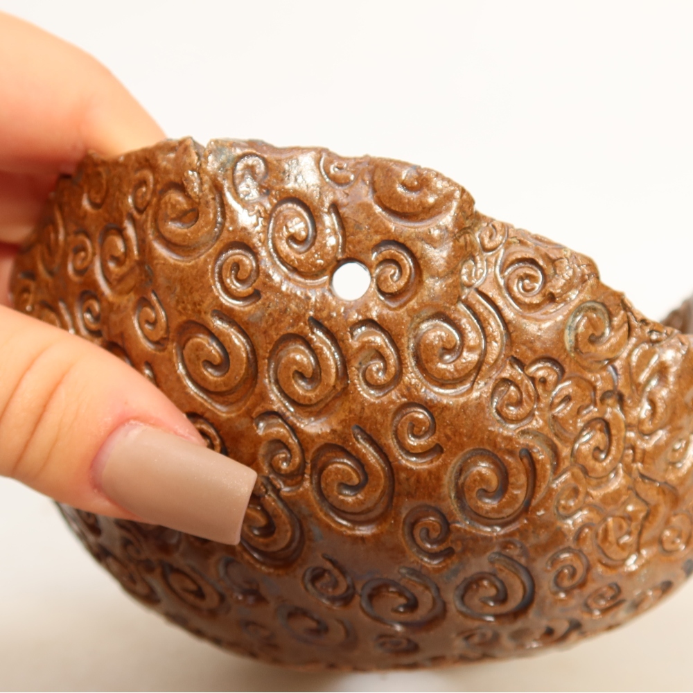 Keramikschale für Kokedama, 13 x 12,5 x 8 cm, Farbe: braun