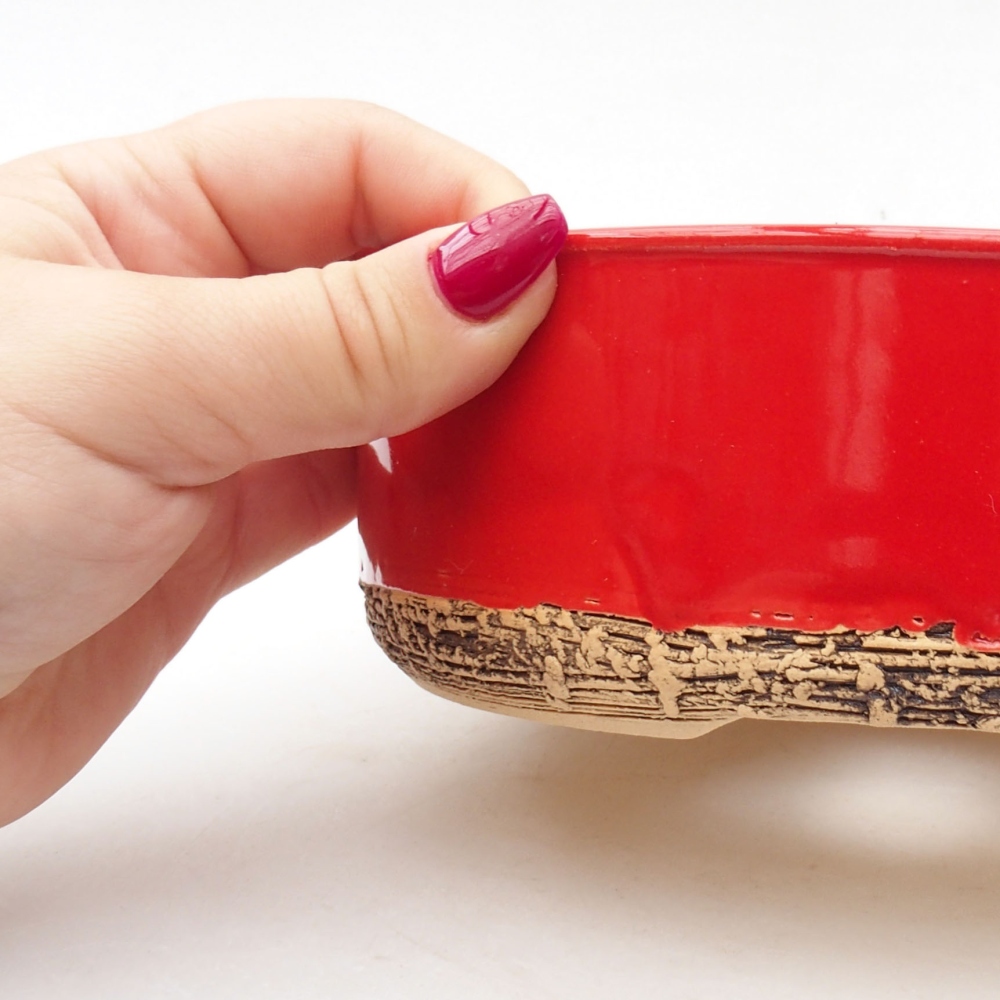 Keramik-Bonsaischale 17 x 17 x 6 cm, Farbe Rot